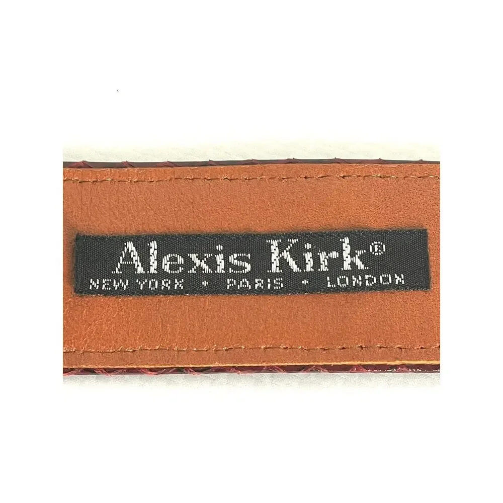 Adjustable Vintage ALEXIS KIRK 80s Red Reptile Gold Love Knot Buckle Belt Signed